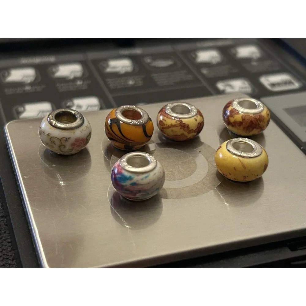 Lot of 6 Sterling Silver Core Bracelet Charm Beads Lampwork Glass Style 925 7